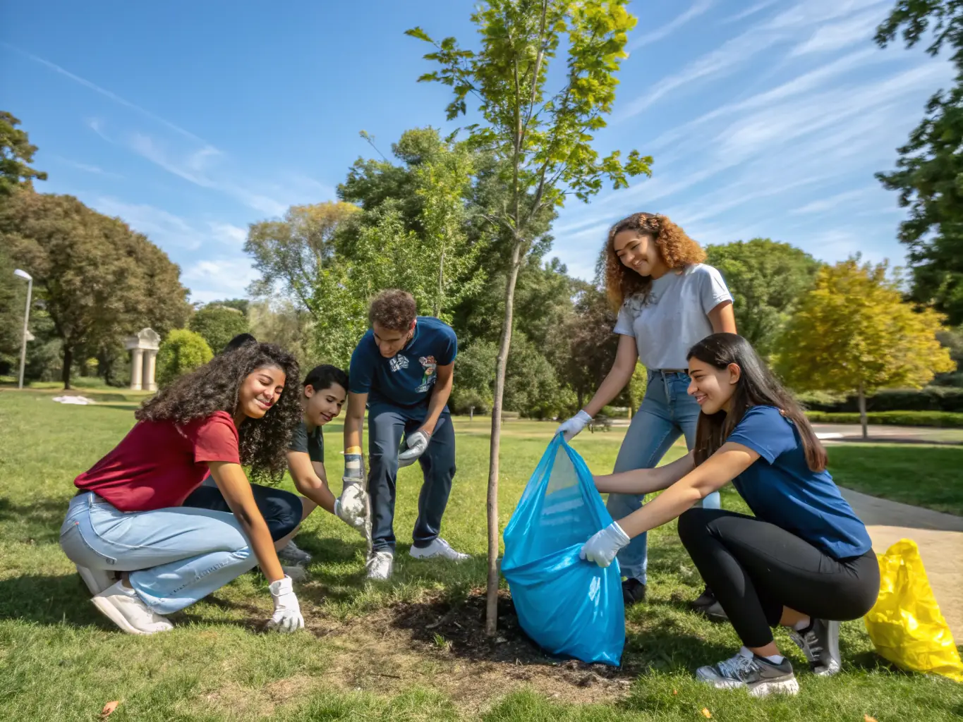 A heartwarming image of MEYMASCLUB volunteers assisting with a local community cleanup event, showcasing their commitment to environmental responsibility and community service.